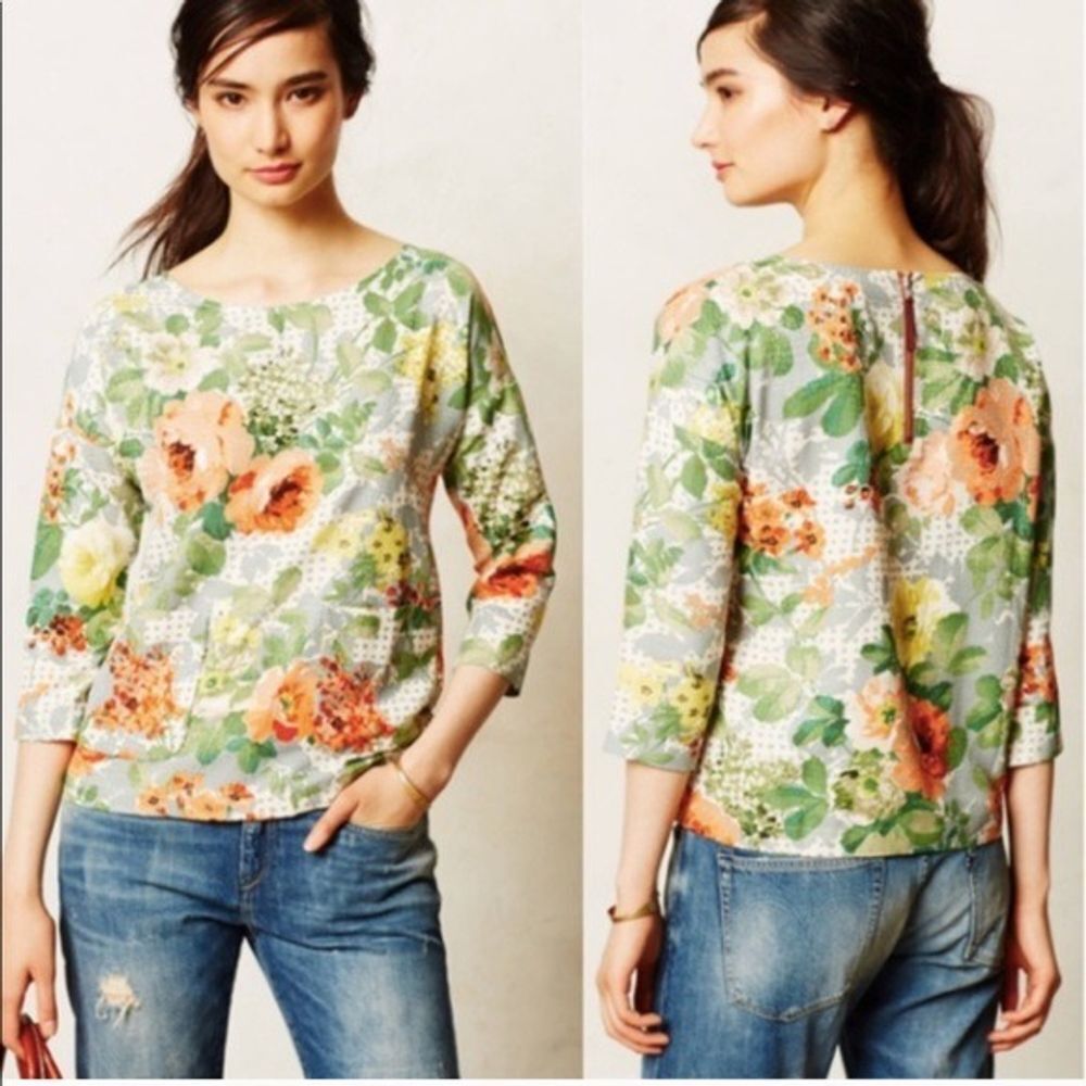 Anthropologie HD In Paris Bloomfield Floral Tee Blouse with Pockets Size S